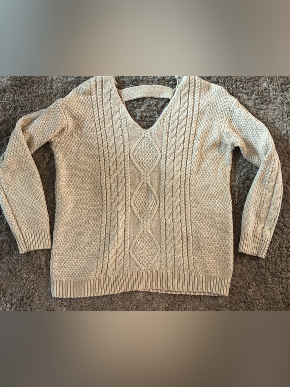 Cloth by RD Women's V-Neck Cable Knit Sweater in Cream